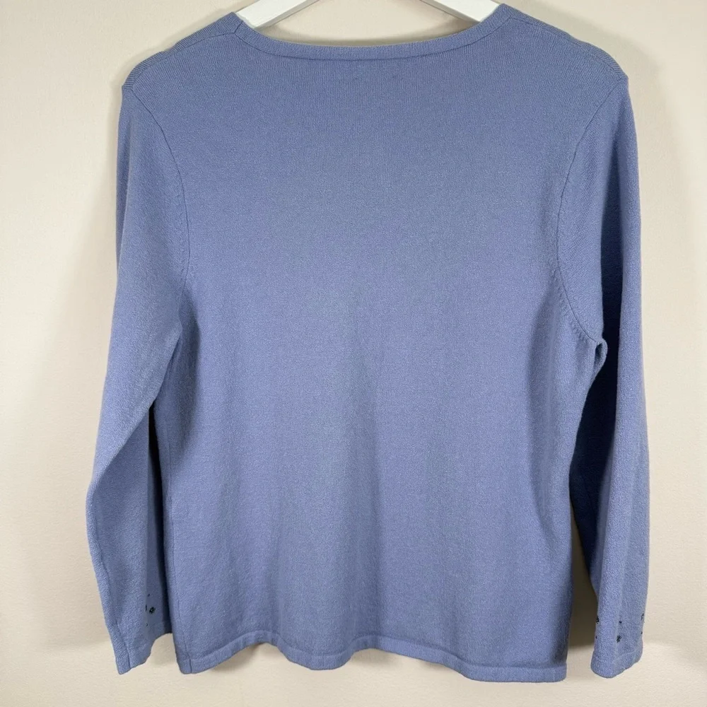Sigrid Olsen Women’s Blue Knit Beaded Stretch Pullover V-Neck Sweater M - Picture 4 of 5